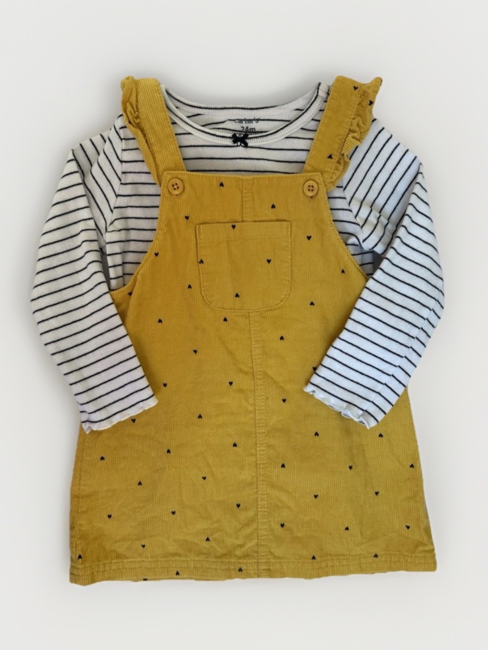 Carter’s Polka Dot Jumper Stripped Shirt Yellow Black Toddler Baby Size 24 Month